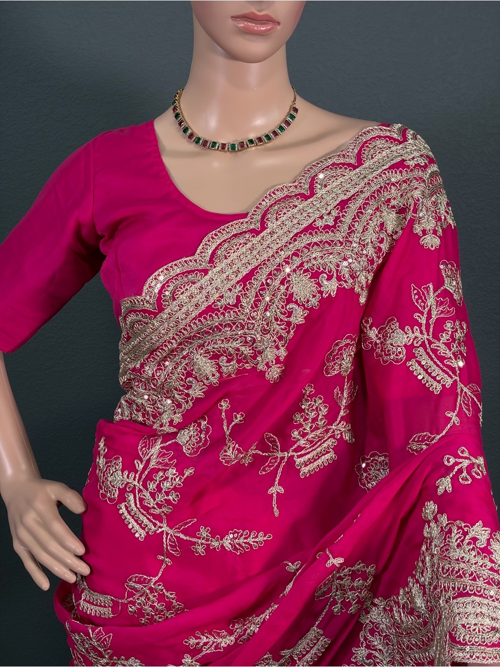 Brand new,pink designer saree with stitched blouse - Picture 2 of 5